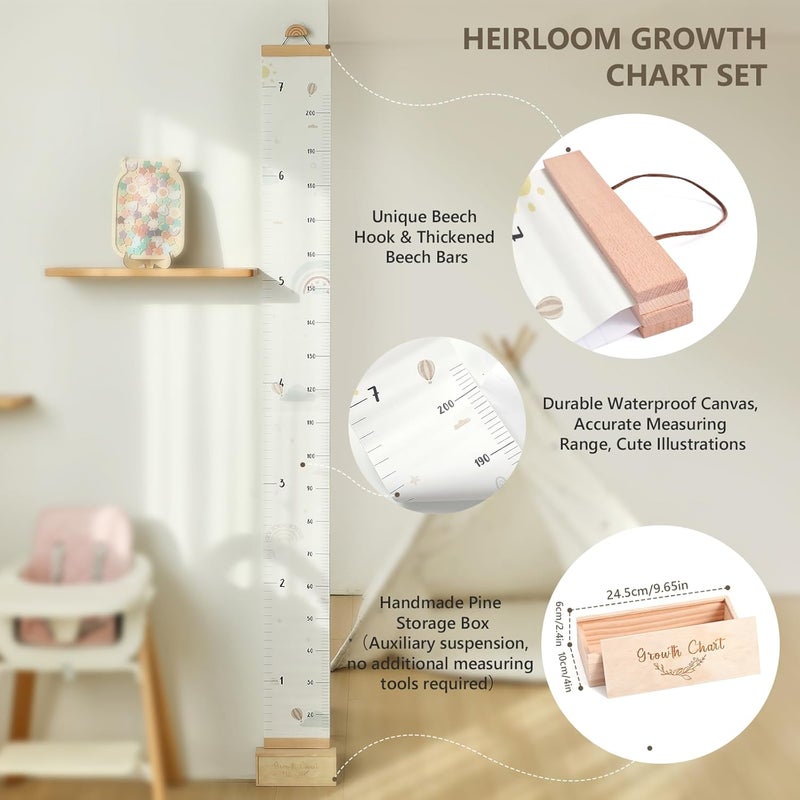 let's make Growth Chart for Wall 7 Ft Height Chart with Keepsake Box & Hook Waterproof Canvas Measure Wall Ruler Removable Neutral Nursery Wall Decor for Baby Kids Toddlers - Image 2